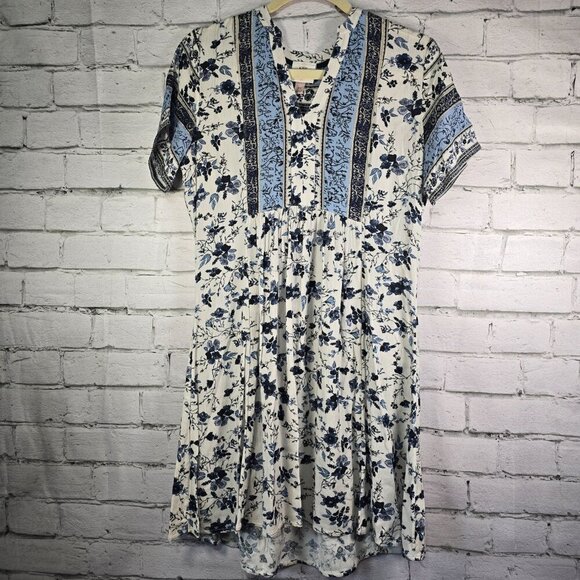 WOMENS KNOX ROSE SUMMER FLORAL PRINT BOHO STYLE DRESSS BLUE WHITE XS OVERSIZED - Picture 1 of 7